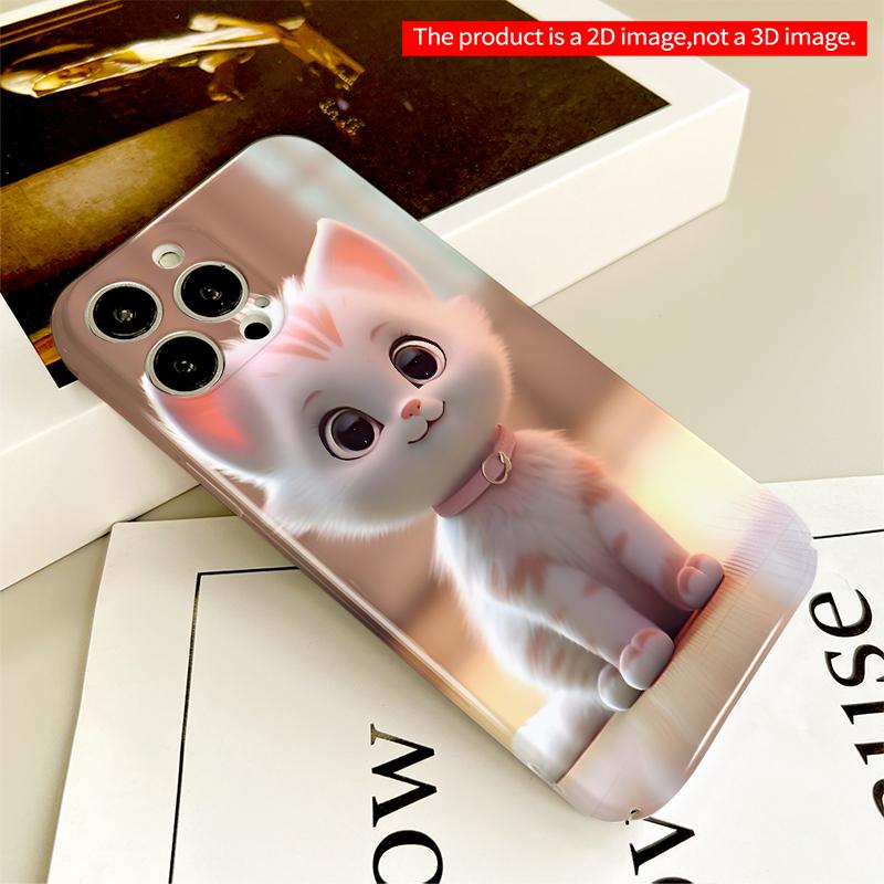 2DFlat Adorable White Kitten with Pink Collar All Inclusive Film Hard iPhone Case, Compatible with iPhone 18 Pro Max 17 16 15 14 13 12 11