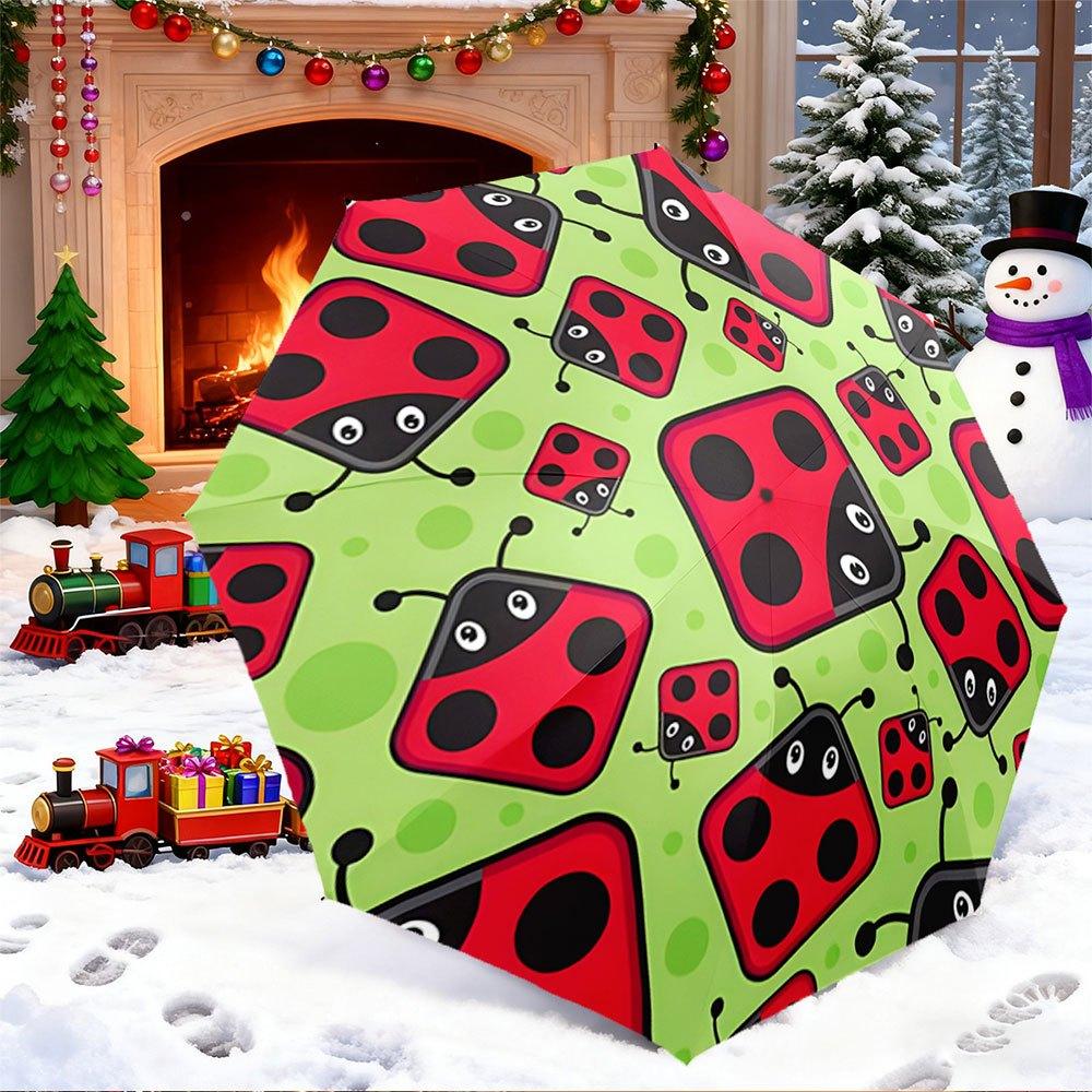 

Open/Close Portable Folding Umbrella with Cute Ladybug & Light Green Pattern - Compact Travel Umbrella Suitable for &, Backpac (as the picture,Iron&8K)