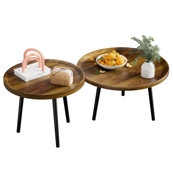 Tea Table Combo, Coffee Table Set, Round Side Table Set in 2 Sizes, Easy Assembly Nesting Coffee Tables, Mid Century Round Coffee Table