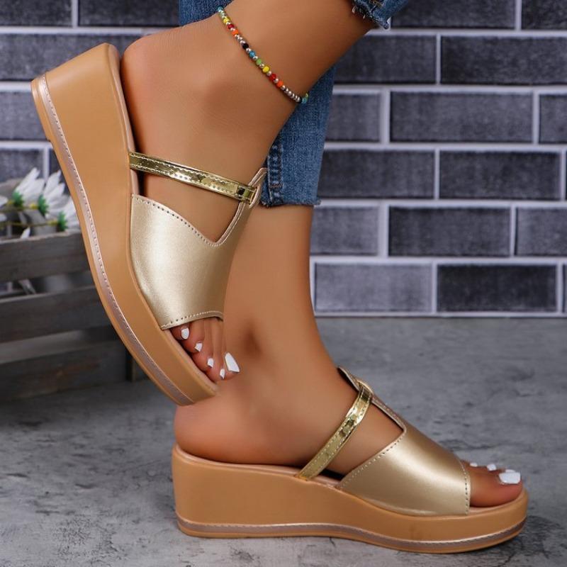 Large size wedge slippers women's platform heightening TEUM explosive sandals