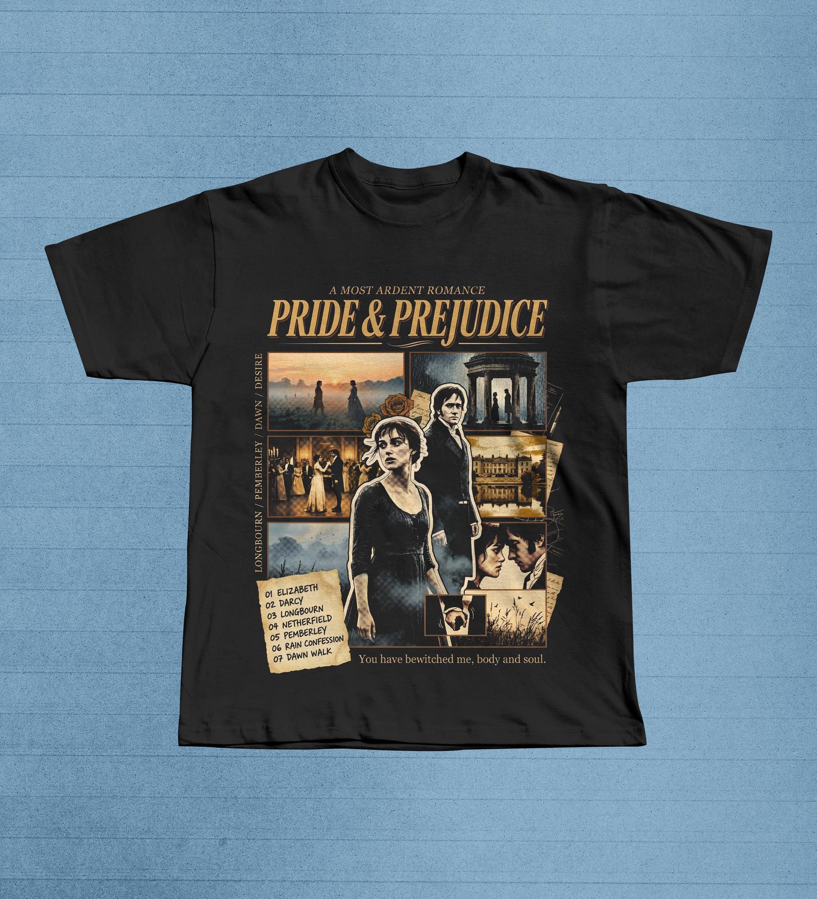 Pride and Prejudice 2005 Film T-Shirt, Elizabeth Darcy Romance Movie Graphic Tee L