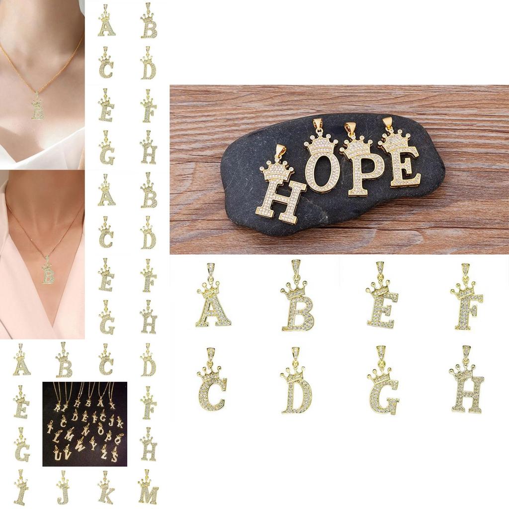 Luxurious Gold Alphabet Necklace With Crown Pendant For Women And Girls