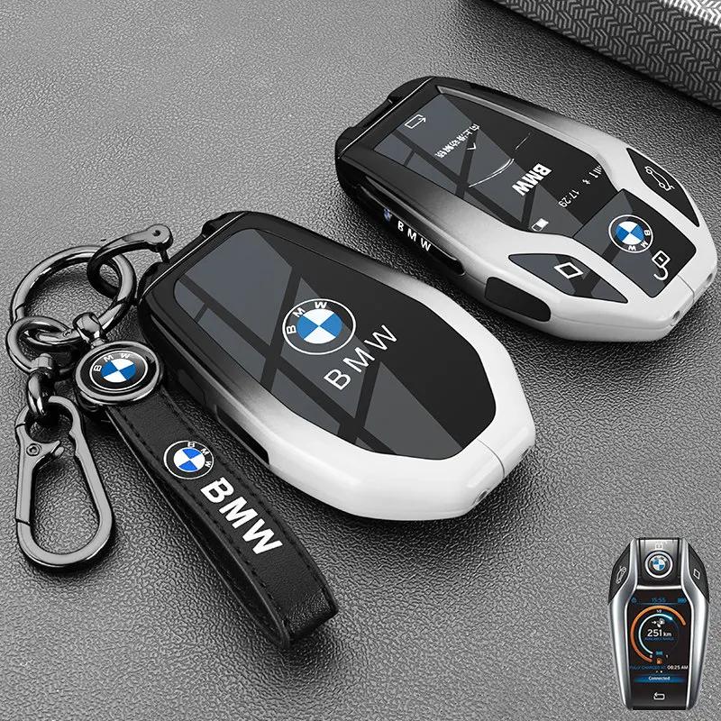 Leather Car Key Case with LED Display for BMW G11 G12 G30 G31 G01 G02 5 7 Series X5 X7 M5 M8 M760Li LCD Smart Remote Cover Shell qa6