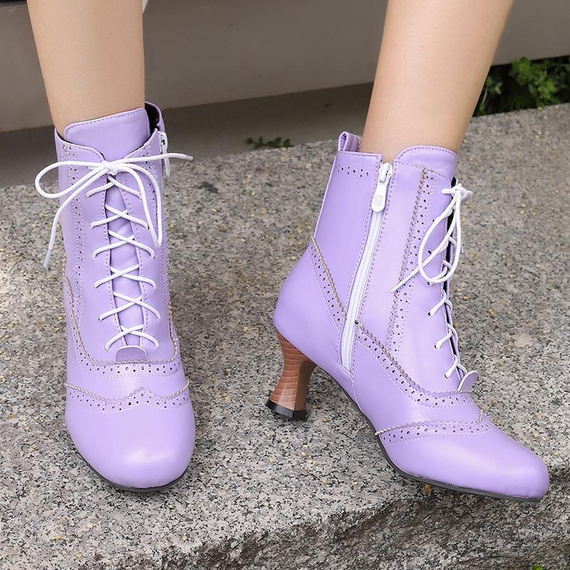 Retro Women's Cosplay Boots Kitten Heels Shoes Burnishing Process Round Toe Short Boots 2024 Autumn Winter Party Footwear