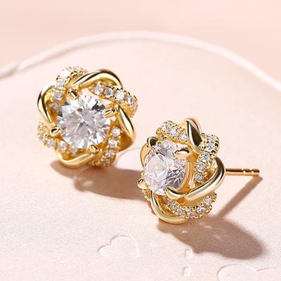Huitan Dazzling Circle Around Design Gold Color Ear Stud Earrings for Women Brilliant Cubic Zirconia Temperament Sweet Jewelry