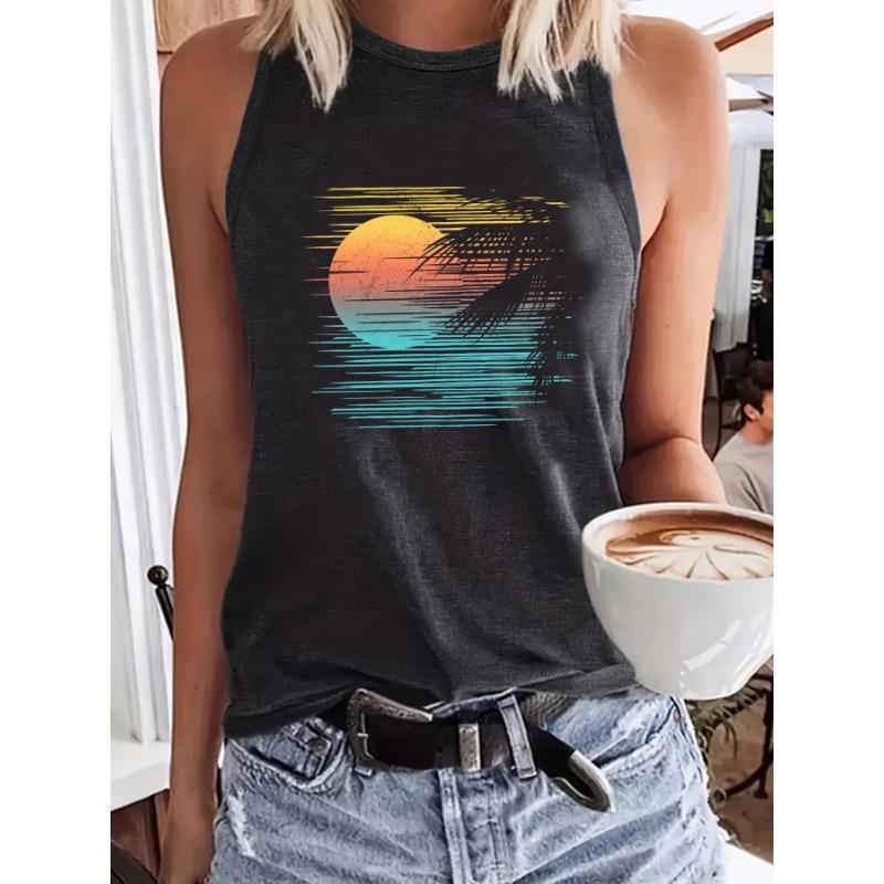 Top casual sin mangas de primavera y verano Camiseta Chaleco de cuello redondo para mujer