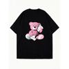 Vestito T-shirt Oversize Nero Rosa Orsetto con Stampa di Denaro Streetwear Casual Moda per Donne