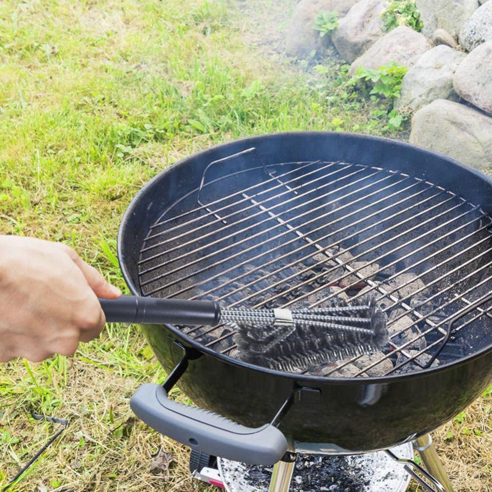 Long Handle Barbecue Cleaning Brush Triangle Grill Cleaning Steel Brush Multi-Function   Camping