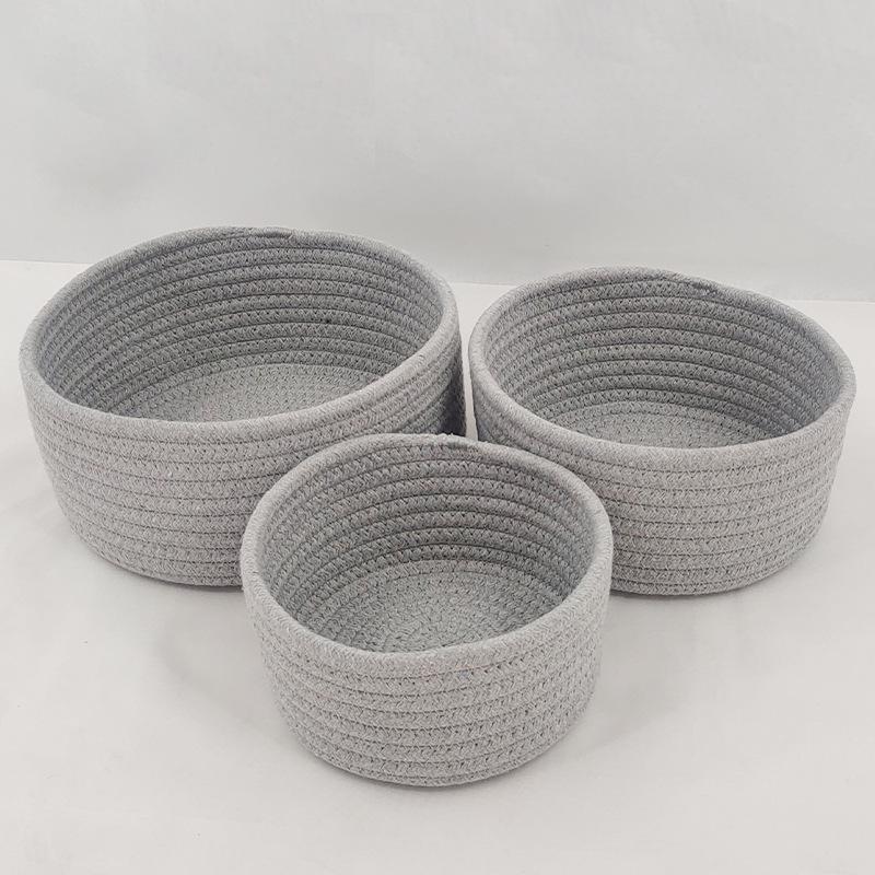 Cesta Redonda de Cuerda de Algodón Tejida para Almacenamiento y Lavandería