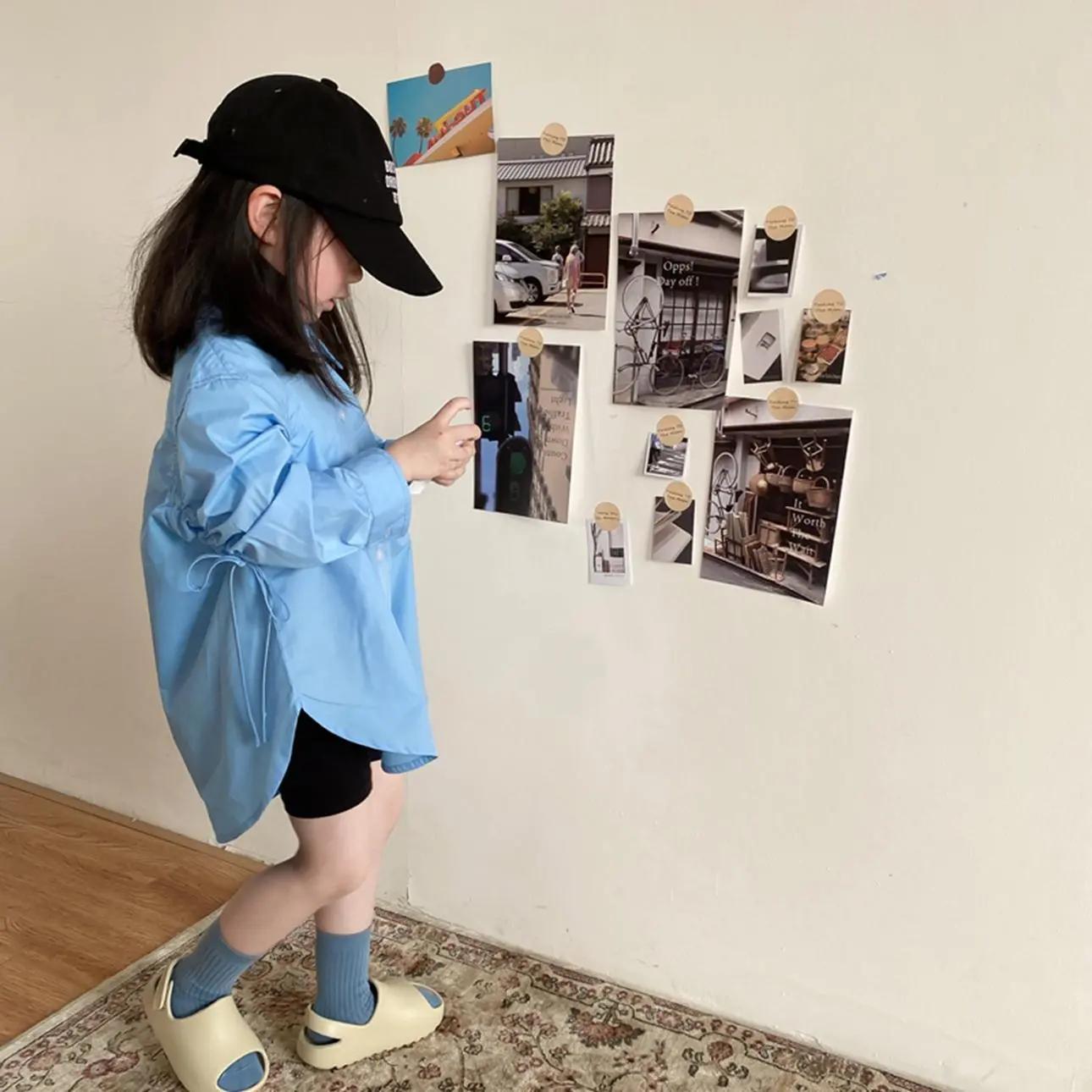 

Модная синяя рубашка для девочки, малыша, подростка, детская блузка, свободная одежда с длинным рукавом, весна-осень, детская одежда больших размеров 150 синий