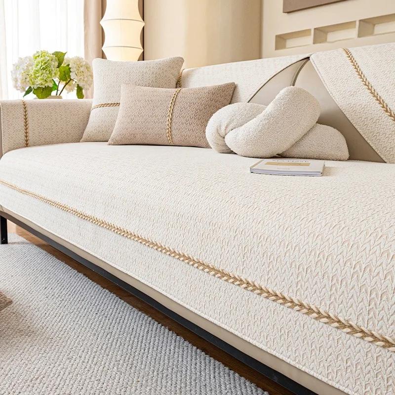 Cotton and Linen Jacquard Sofa Cushion Winter Thicken Soft Comfortable Modern Simple Wind Cover Cat Cushion Plush Sofa Cover