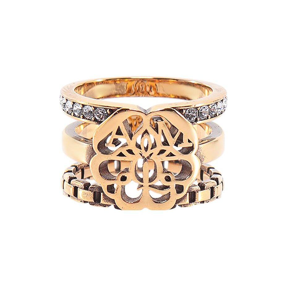 Alexander McQueen Multi-Ring Crystal Embellished Brass Ring Women rings Gold 718237J160T7114 13