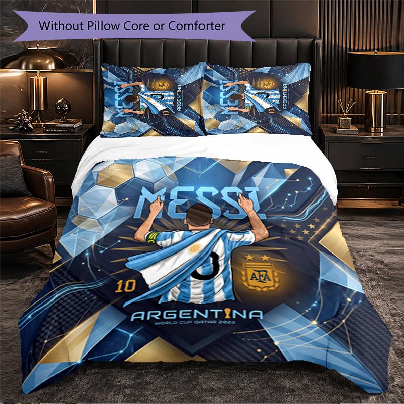 Argentina Football Pattern 3 Pieces Bedding Set Soft Microfiber Duvet Cover with Pillow Cases for Bedroom