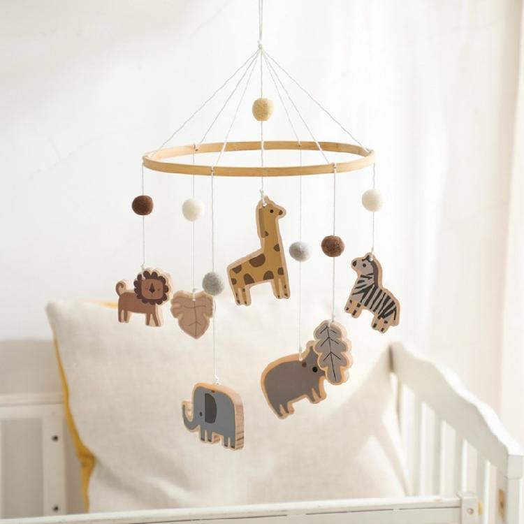 Handcrafted Pinewood Baby Bed Toy Development Toy Easy Install With Forest Animals And Noise Frees Rotating Mechanism