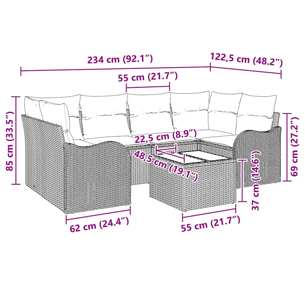 7 Piece Garden Sofa Set Black Poly Rattan Steel and Glass