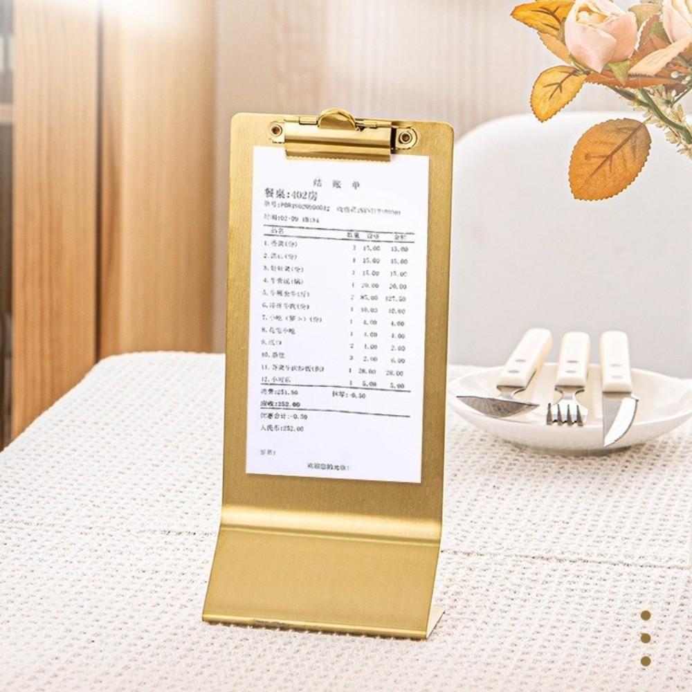 Support de pince à menu en acier inoxydable Pince à addition verticale Support de menu simple pour table Café Bar Hôtel