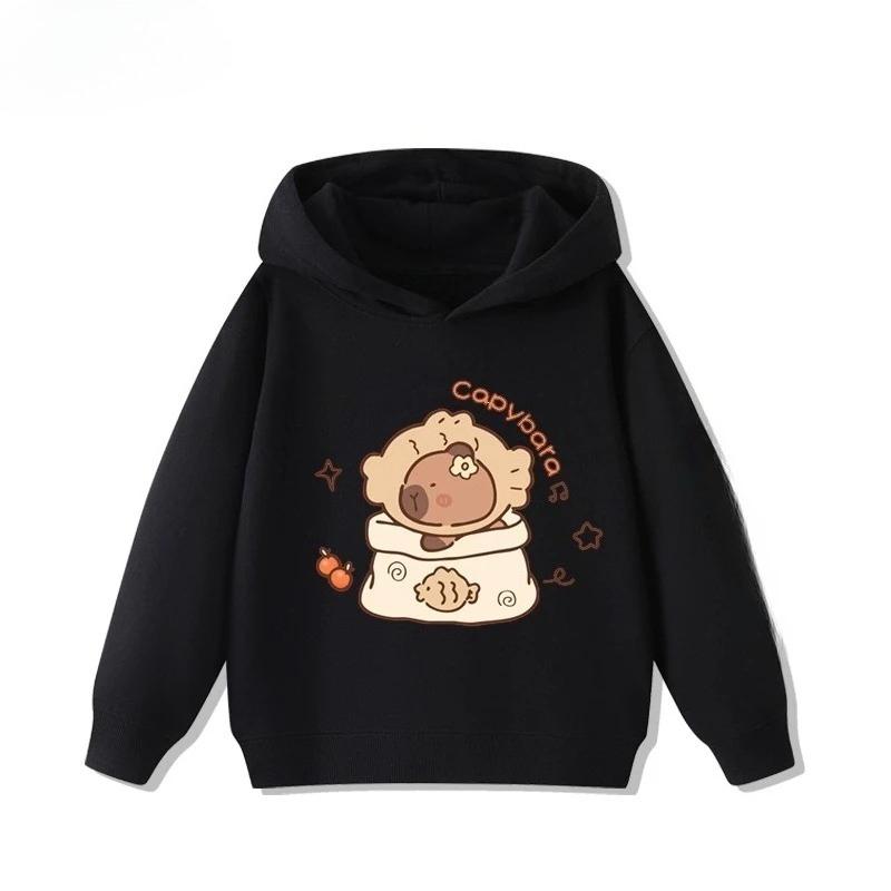 Cartoon Fun Capybara Cute Print  Girls  Hoodie Fall and Winter Outdoor Leisure Sports Children's Hooded Sweatshirt