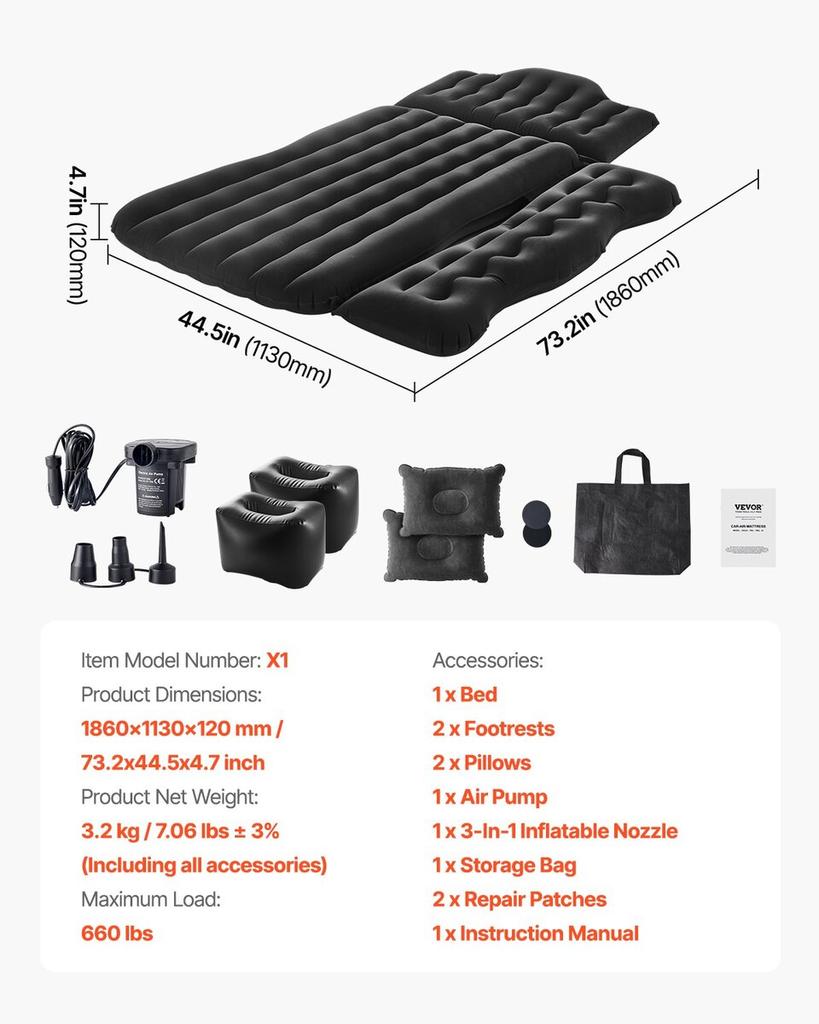 Car Air Mattress Inflatable Car Camping Travel Sleeping Bed SUV MPV Sedan