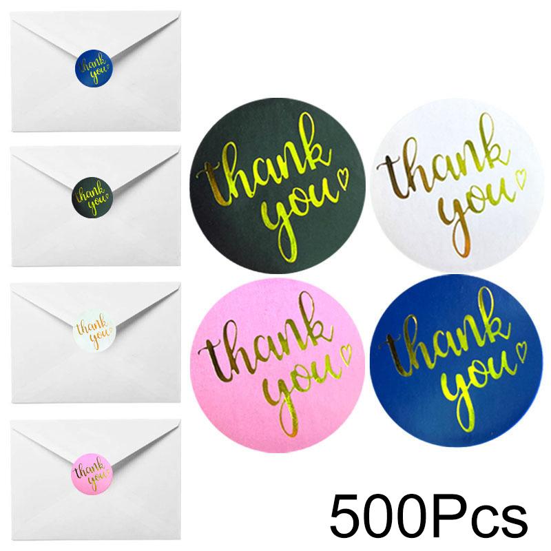 500Pcs/Roll Thank You Sticker Thank You Sealing Tape Self-adhesive Wedding Decor Labels Baking Cake Stickers Circular Gifts Bags