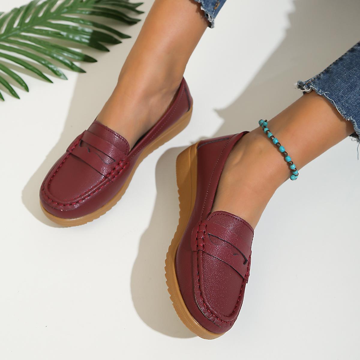 

Women s flat-bottomed casual sports single shoes 2024 spring new round head large size comfortable and fashionable one pedal 42 бордовий