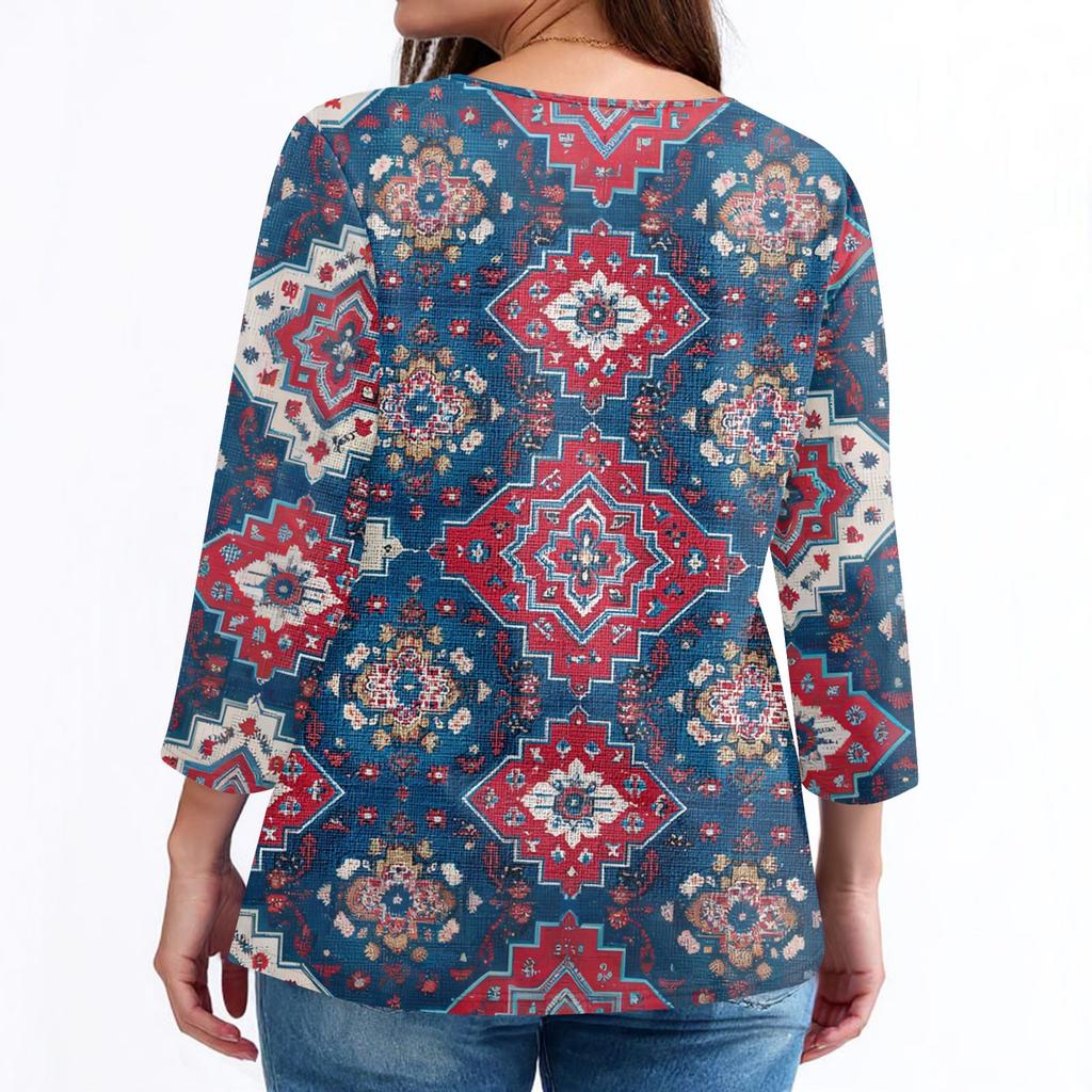 Women's T Shirt Print 3/4 Sleeve Fashion Basic V- Neck Regular Top