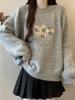 Women's Soft 3D Flower Embroidered Knit Pullover - Cozy Autumn/Winter Style