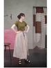 Women's Slimming Round Neck Olive Green Ribbed Cotton T-shirt