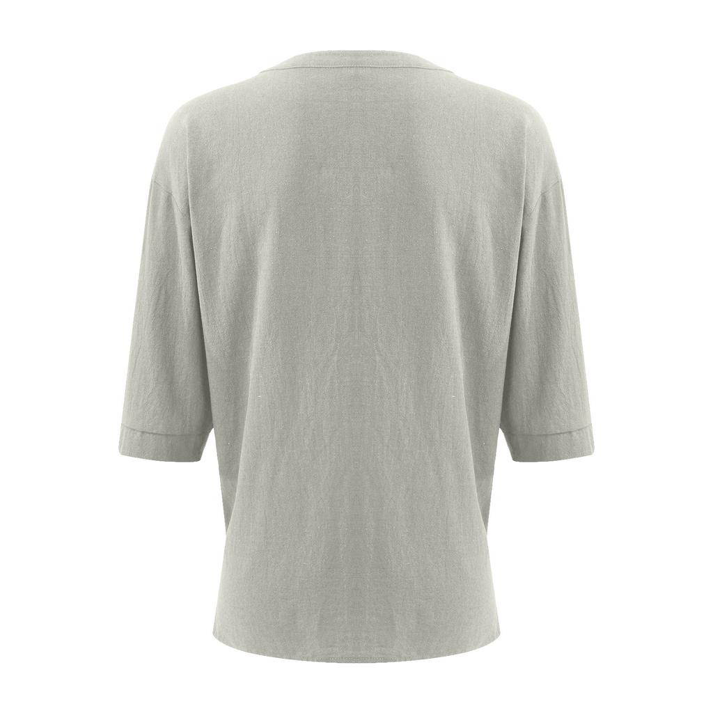 Men's Summer Loose Casual Cotton Linen Short Sleeve Top Color Short Sleeve T-Shirt