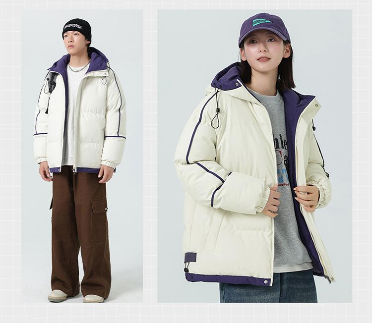 Winter couple hooded cotton-padded jacket new thickened casual loose flow warm cotton-padded jacket solid color versatile cotton-padded jacket