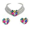 Multi-layer Imitation Pearl Neck Chain Stud Earrings Set, Colorful Bridal Crystal Jewelry Full of Diamond Heart Necklace Women