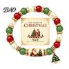 Festive Snowman Jewelry Christmas Bracelets for Women, Beaded Charm Stretch Bracelet with Party Decorative Accessory Card, Holiday Gift Stocking