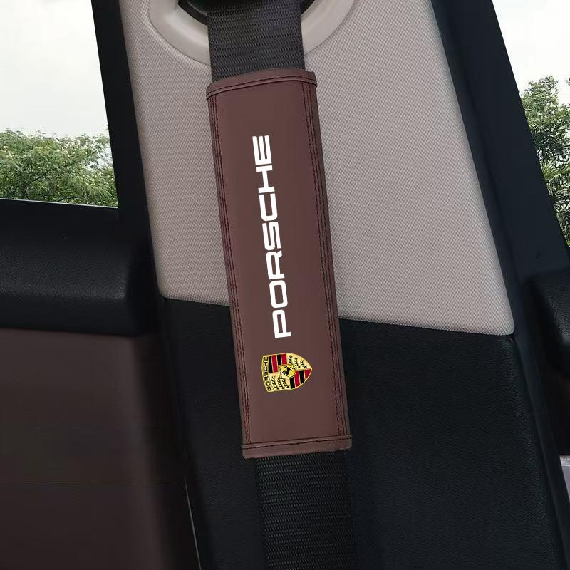 2Pc Leather Car Seat Belt Safety Shoulder Pad Protection Cover For Porsche Cayman 911 718 Cayenne Panamera Macan Taycan Boxster