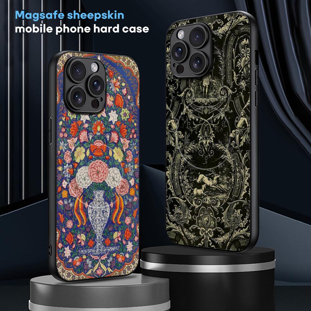 Persian rug floral art design ins Phone Case For iPhone 17 16 15 14 13 12 11 Plus Pro Max High-end Luxury Magsafe Sheepskin