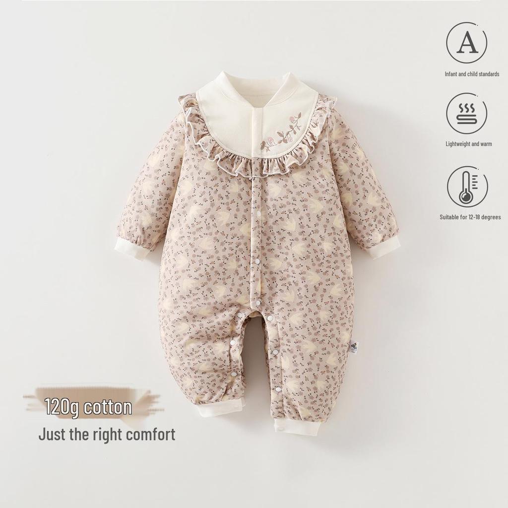 Gesteppter Langarm-Baby-Strampler: Warmer Herbst-/Winter-Einteiler (120g)