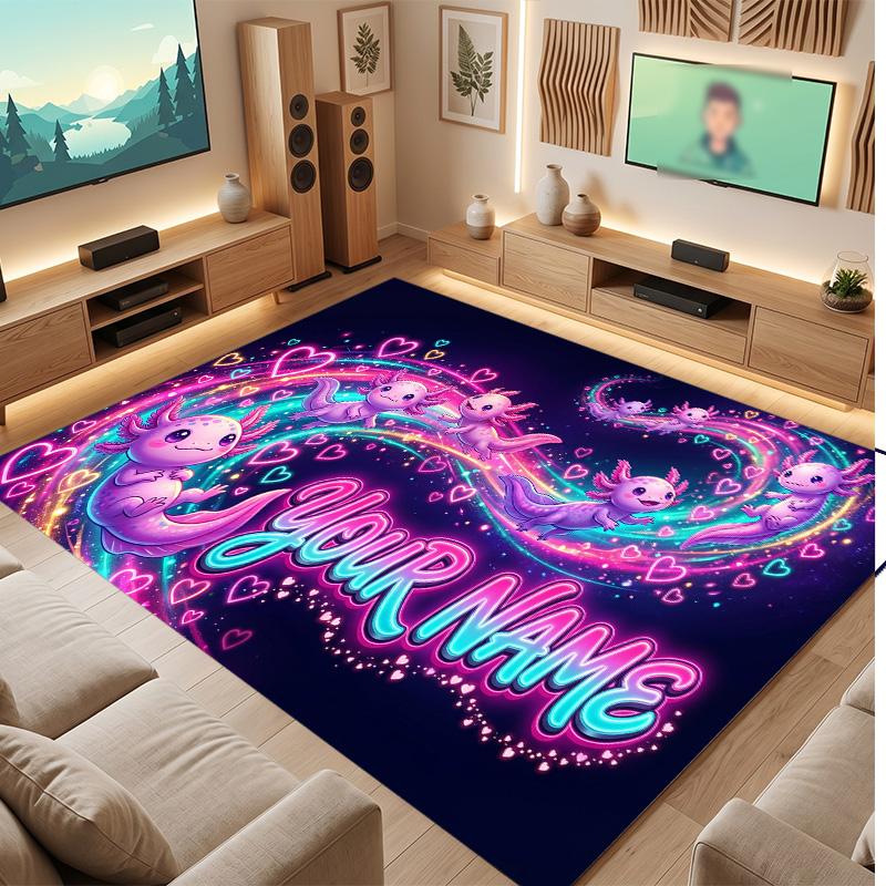 Neon Colorful Theme Soft Crystal Velvet Rug Custom Name & Text Print Non Slip Floor Rug for Bedroom Living Room