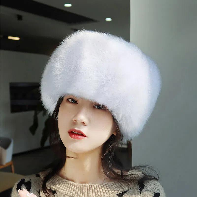 

Осенне-зимняя женская шапка из искусственного лисьего меха, утолщенная теплая классическая шерстяная шапка в стиле ретро плюс бархатная милая шапка, утепленная шапка в сотне случаев бежевый