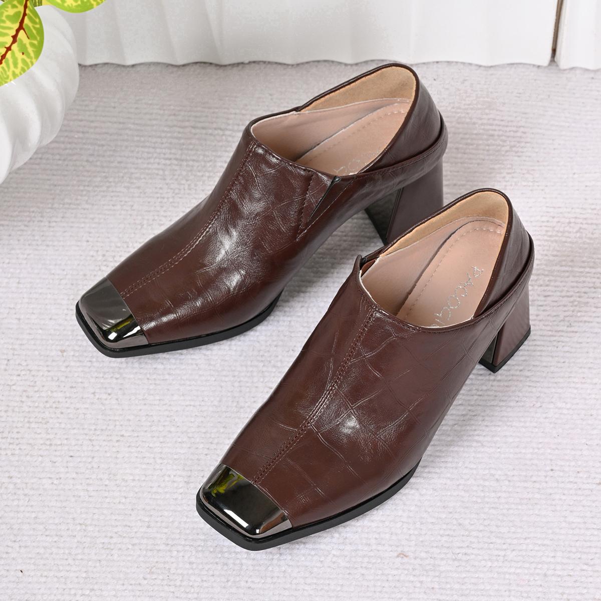 

Fashion Women High Heel Loafers Square Toe Sexy Shoes Woman Retro Fad Designer New Brand Luxury Pumps Hot Sale Zapatillas De Mujer 40 коричневый