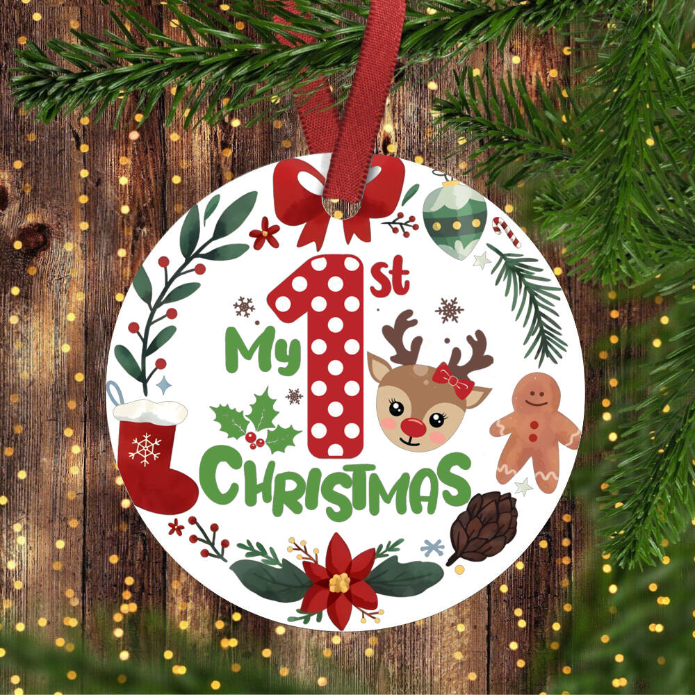 İlk Noel Aile Noel Yuvarlak Süsler El Yapımı Kış Geyikleri Ağaç Oda Kapı Askısı Kolye Süsleme