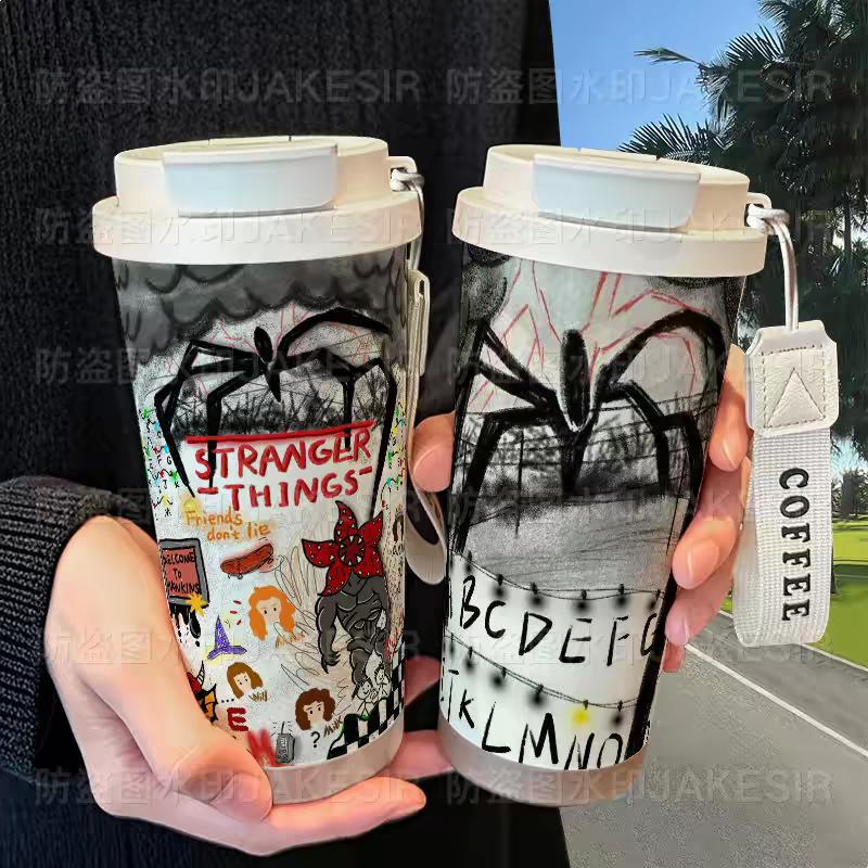 Stranger Things Insulated Tumbler - Stainless Steel Dual Lid Sippy Cup for Coffee & Cold Drinks