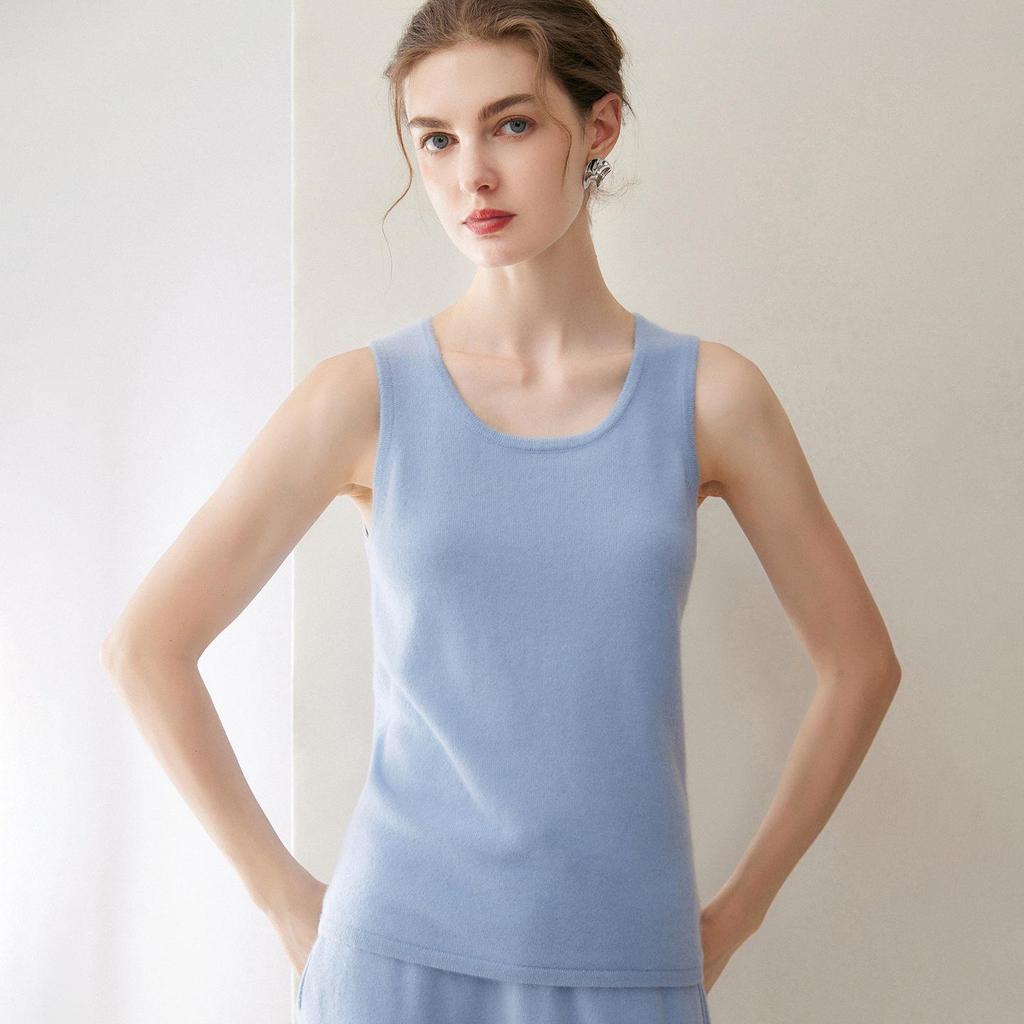 Kangsai Women's 100% Cashmere Sleeveless Knit Vest - Loose Fit, Round Neck, Ideal for Spring & Autumn 2026
