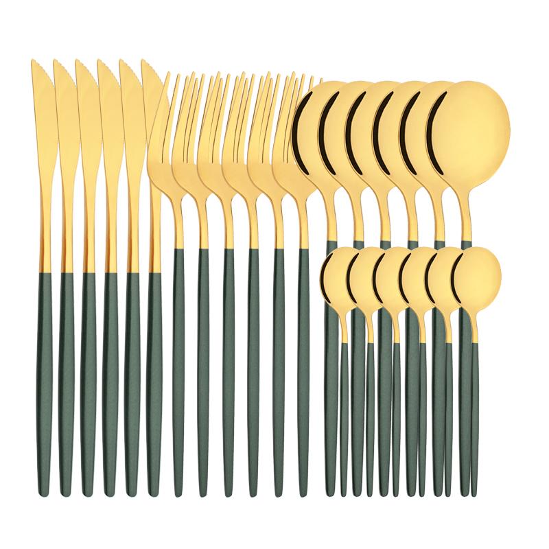 6People Luxury Gold Dinnerware Set Stainless Steel Tableware Set Knife Fork Spoon Flatware Cutlery Set Silverware Bright Light