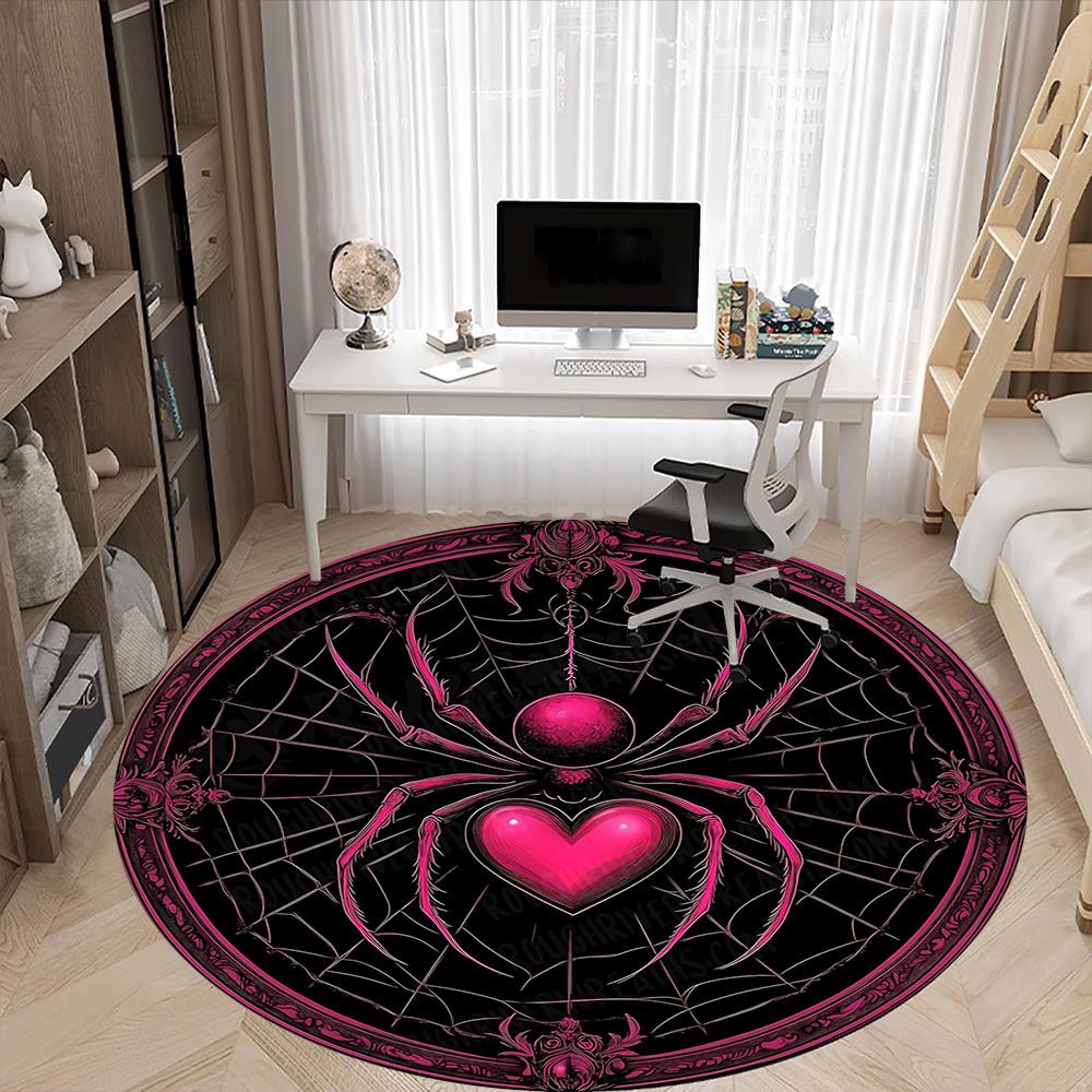 1pc Spider Web Office Round Area Rug, Indoor Mat Suitable ForOffice, Under Office Chairs Bedroom Living Room Home Decor, Room Deco T044