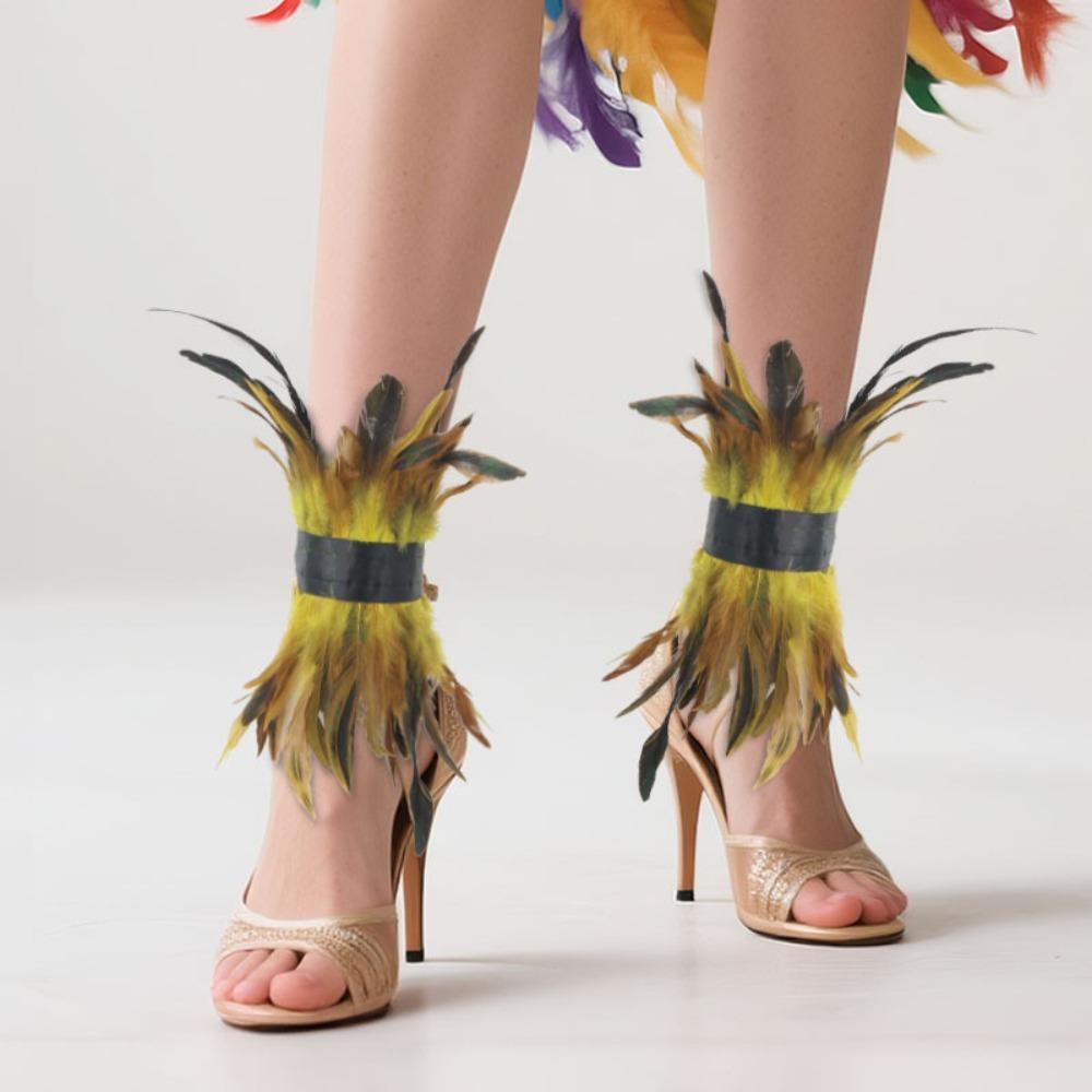 Decorative Elastic Feather Leg Cuffs Fashion Gothic Feather Collar Punk Ankle Wrap Carnival