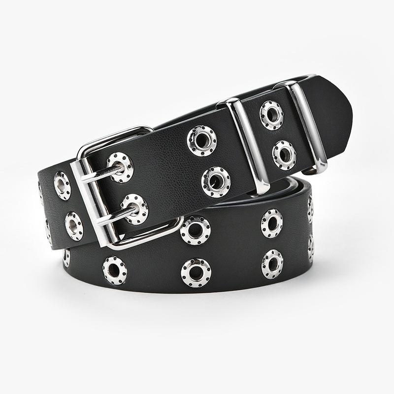 Women Belt Leather New Punk Style Fashion Pin Buckle Jeans Decorative Belt Double Exhaust Eye Belt