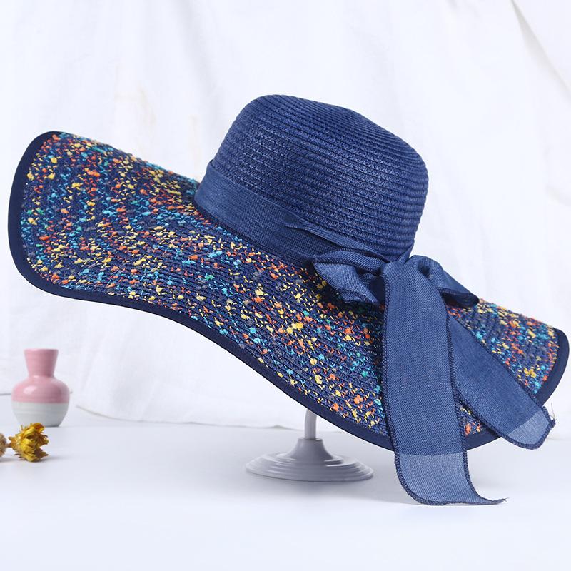 Hat Women's Summer Fashion Sun Hat Shade Sunscreen Purple Line Big Brim Seaside Foldable Beach Hat