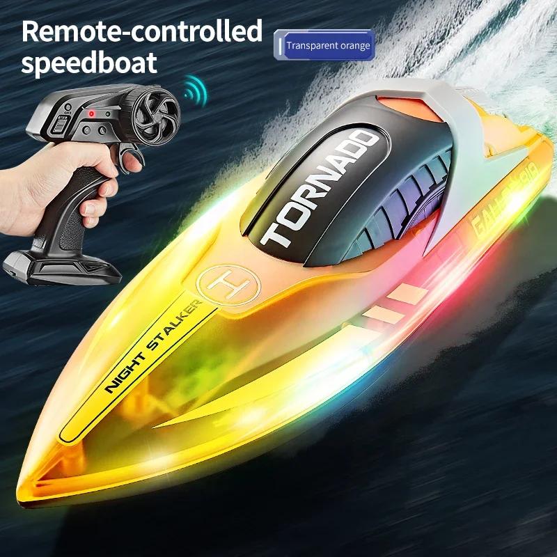 Non-Toxic Rc High Speed Boat High Horsepower 2.4G Racing Waterproof Light Remote Control Speedboat Model Children Outdoor Toy For Children Gift