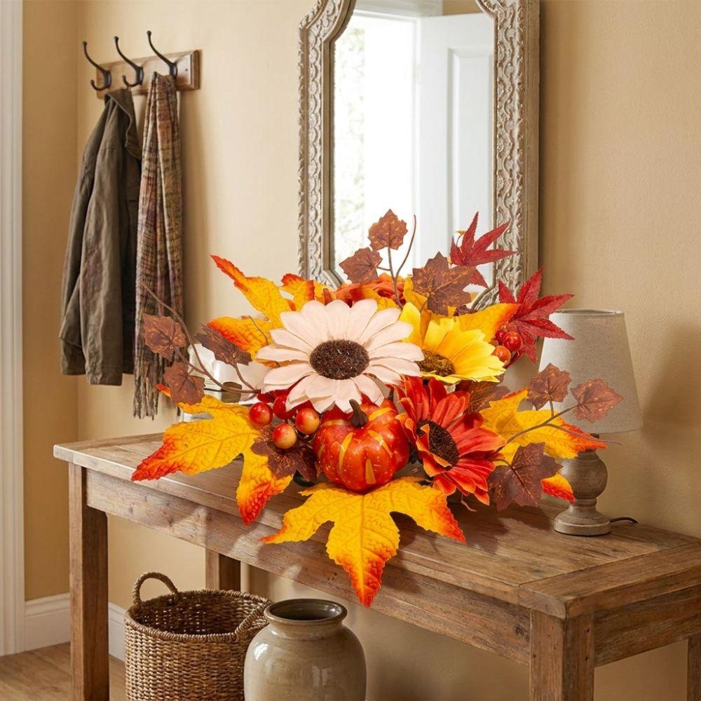 Simulation Candle Ring Wreath Pumpkin Maple Candle Holder Tabletop Wreath Halloween Decor