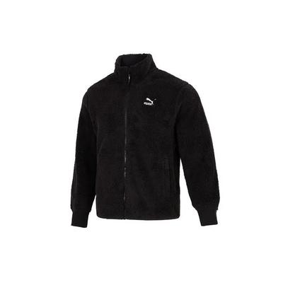 PUMA Solid Color Fleece Lined Athleisure Stand Collar Sherpa Velvet Feel Coat Men's Black (Unisex) Velvet Jackets 537699 01