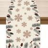 Christmas Snowflake Pine Cone Printed Table Runner Rustic Brown Green Pattern Table Decor For Holiday Dining Party Decor Festive