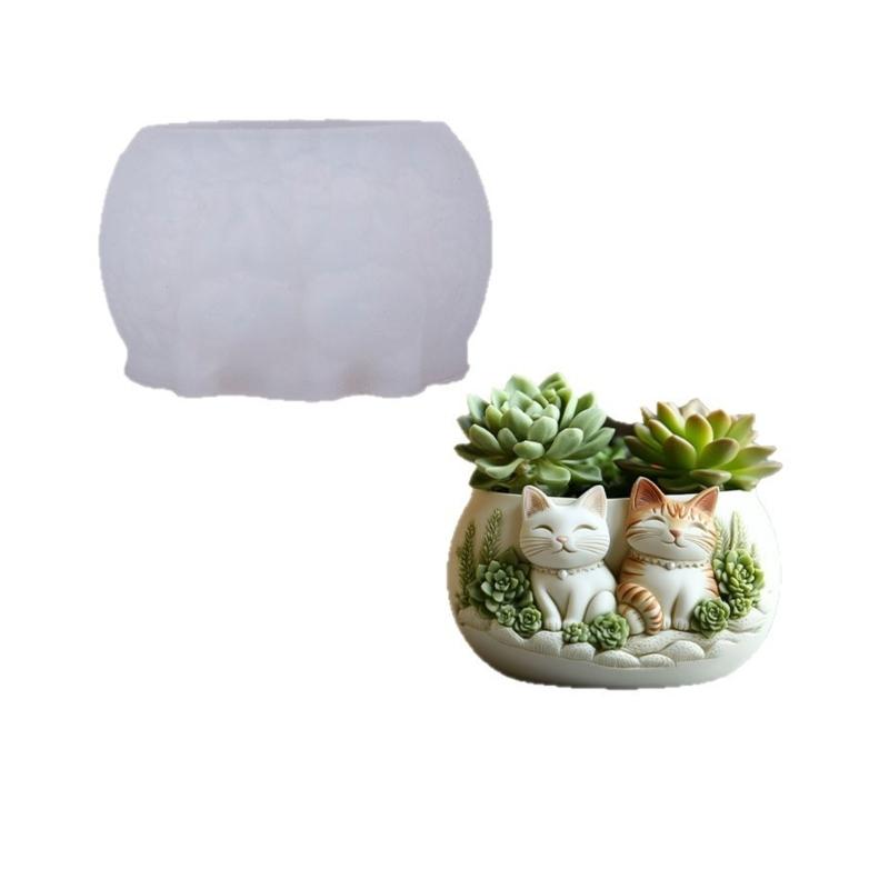 

Фестивальная силиконовая форма для эпоксидной смолы с детальным узором кошек, силиконовая текстура, идеально подходит для проектов ручной работы по изготовлению кашпо 1